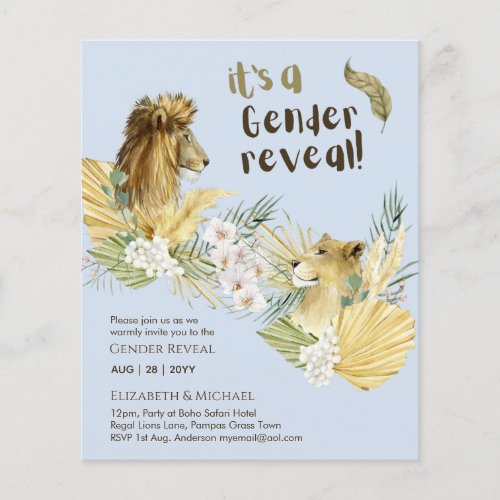 Safari Lions GENDER REVEAL Baby Shower Invitations Flyer