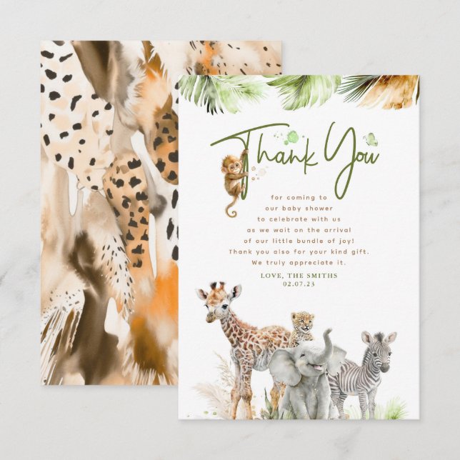 Safari Little Animals Jungle Thank You Card (Front/Back)