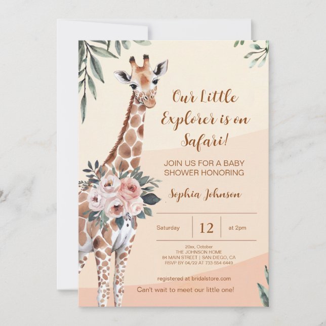 Safari Little Explorer Giraffe Baby Shower  Invitation (Front)