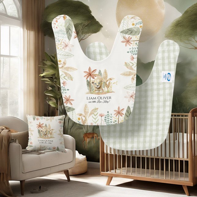 Safari Little Lion Jungle King Plaid Baby Nursery Baby Bib (Creator Uploaded)