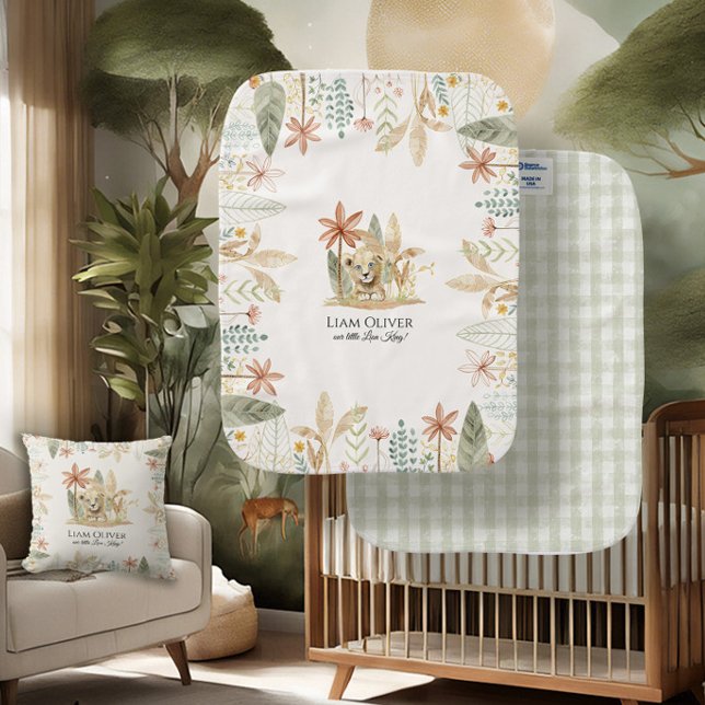 Safari Little Lion King Jungle Plaid Baby Nursery Baby Burp Cloth (Creator Uploaded)