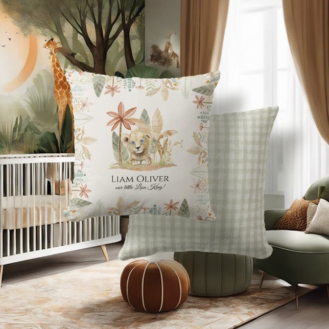 Safari Little Lion King Jungle Plaid Nursery Baby Throw Pillow (Creator Uploaded)