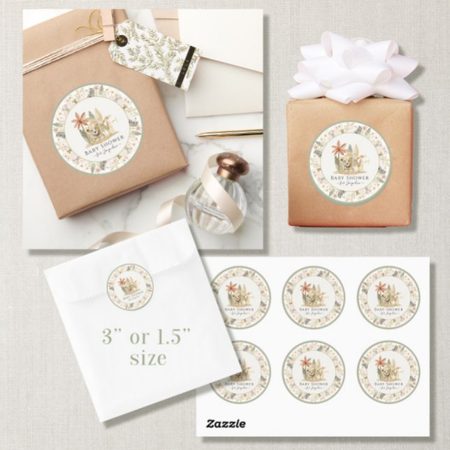 Safari Little Lion Zebra Giraffe Boy Baby Shower Classic Round Sticker (Creator Uploaded)