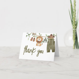 Safari Little Wild One Baby Clothes Baby Shower Letterpress Thank You Card