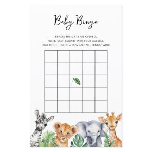 Safari Little Wild One Baby Shower Baby Bingo Card