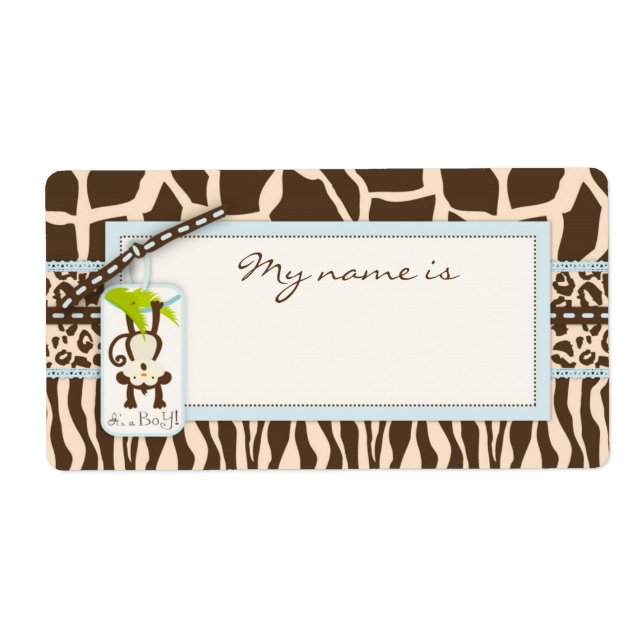 Safari Monkey Animal Print Baby Shower Label (Front)