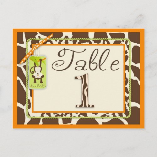 Safari Monkey Animal Print Baby Shower Table Card