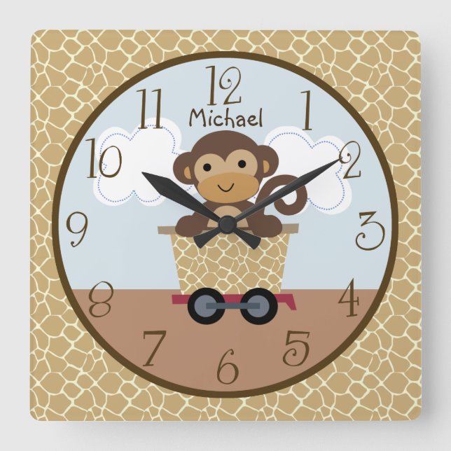 Safari Monkey Animal Train Kid's Nursery Clock (Front)