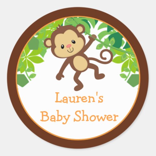 Safari Monkey Baby Shower Favor Stickers