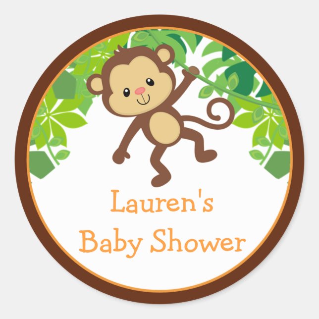 Safari Monkey Baby Shower Favor Stickers (Front)
