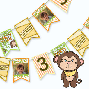Safari Monkey Birthday Bunting Flags