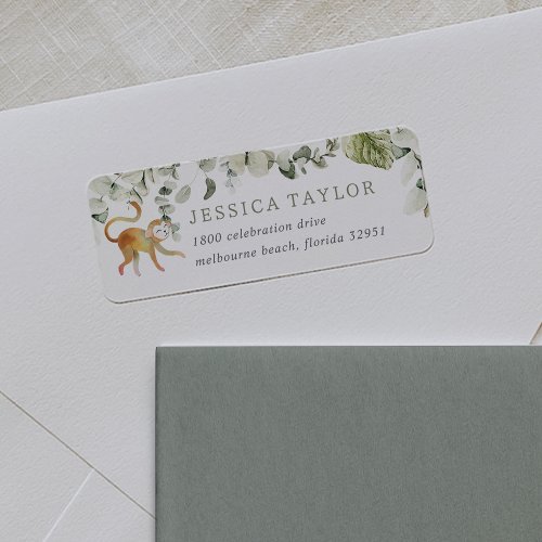 Safari Monkey Botanical Return Address Label