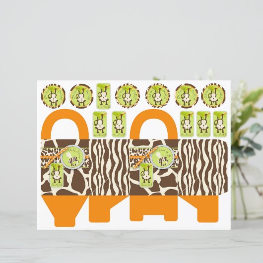 Safari Monkey & Pacifier Animal Print Box Template (Standing Front)