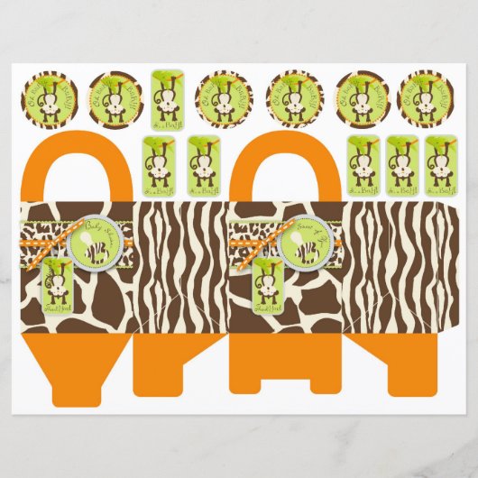 Safari Monkey & Pacifier Animal Print Box Template (Front)