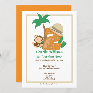 Safari Monkey Second Birthday Party Invitation