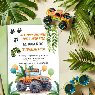 Safari Monster Truck Jungle Adventure Boy Birthday Invitation