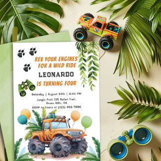 Safari Monster Truck Jungle Adventure Boy Birthday Invitation