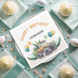 Safari Monster Truck With Balloons Happy Birthday Napkins