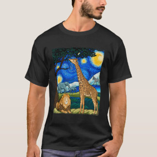 Safari Night Starry Night Zoo Animals Animal Art S T-Shirt