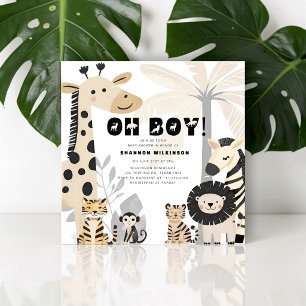 Safari Oh Boy Jungle Animals Baby Shower Invitation