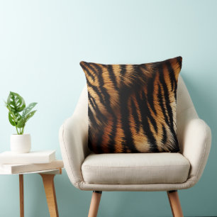 Safari Orange Black Tiger Throw Pillow