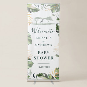 Safari Palm Greenery Couples Baby Shower Welcome Retractable Banner