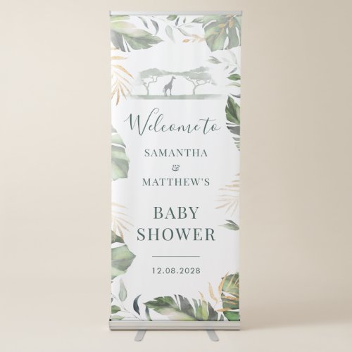 Safari Palm Greenery Couples Baby Shower Welcome Retractable Banner