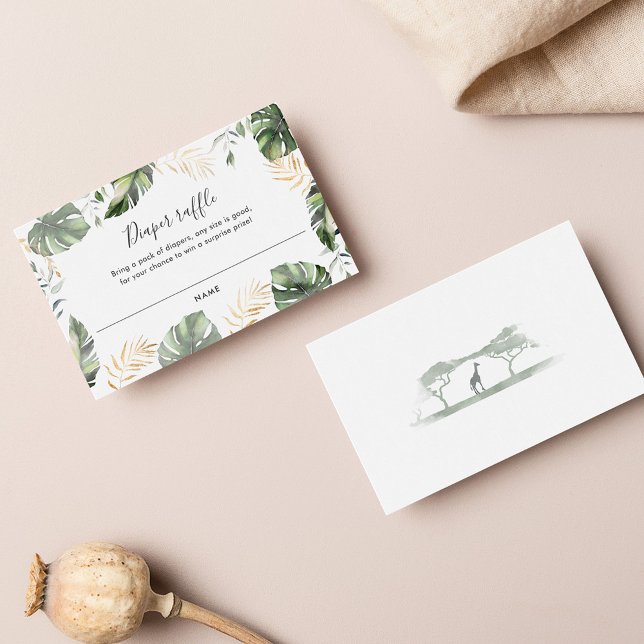 Safari Palm Leaves Baby Shower Diaper Raffle Enclosure Card (Jungle Safari Baby Shower Diaper Raffle)