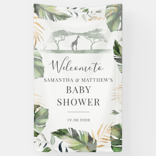 Safari Palm Leaves Couples Baby Shower Welcome Banner