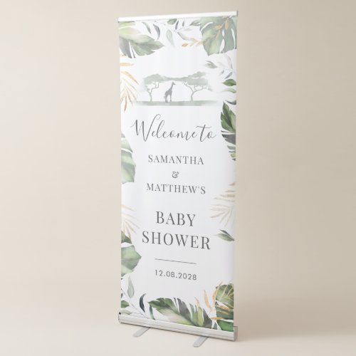 Safari Palm Leaves Couples Baby Shower Welcome Retractable Banner