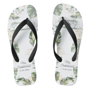 Safari Palm Leaves Honeymoon Botanical Script Mrs Flip Flops