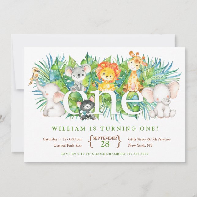 Safari Park 1st Birthday Invitations (Front)