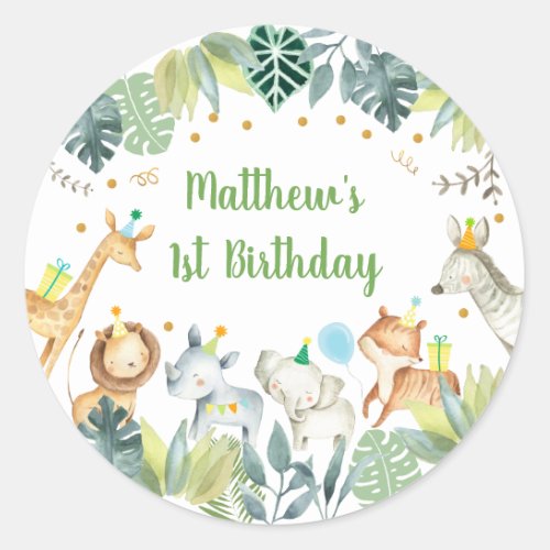 Safari Party Animal Jungle Birthday Classic Round Sticker