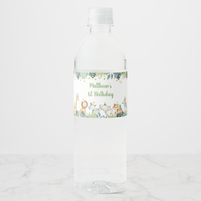 Safari Party Animal Jungle Birthday Water Bottle Label (Front)