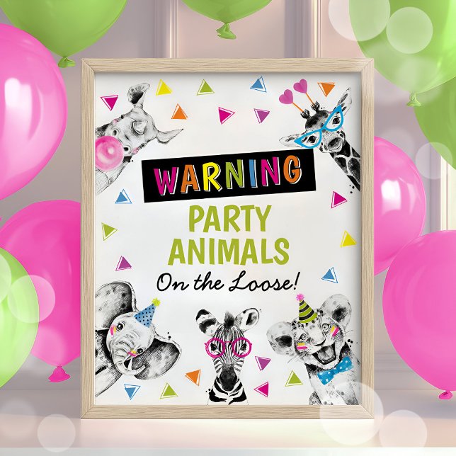 Safari Party Animals Birthday Colorful Sign Poster (Creator Uploaded)