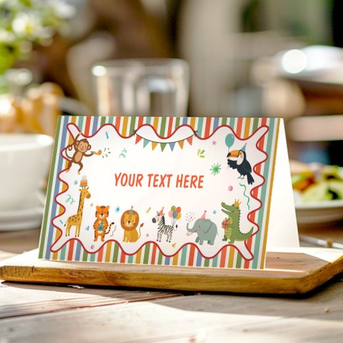 Safari Party Animals Birthday Food Tent Place Card