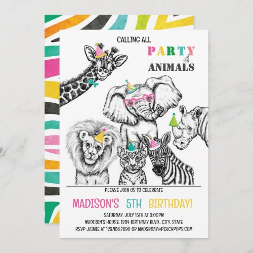 Safari Party Animals Birthday Invitation