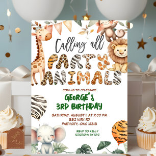 Safari Party Animals birthday invitation