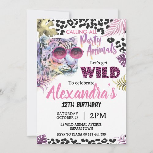 Safari Party Animals Birthday Leopard Print Girl Invitation