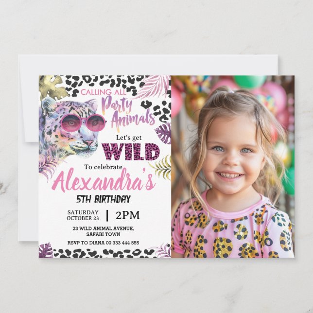 Safari Party Animals Birthday Leopard Print Photo Invitation (Front)