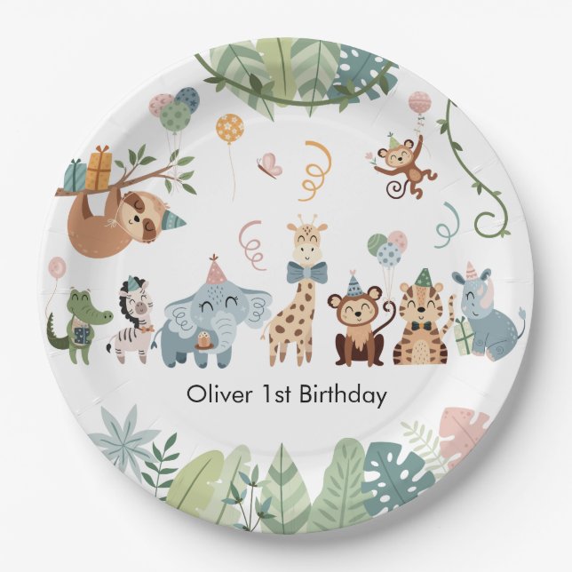 Safari Party Animals Birthday Party Paper Plates (Front)