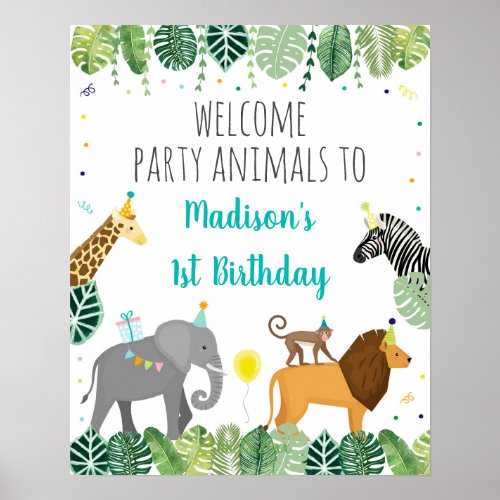 Safari Party Animals Birthday Welcome Poster