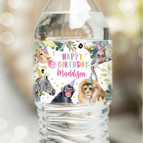 Safari Party Animals Birthday Zoo Wild Party Water Bottle Label