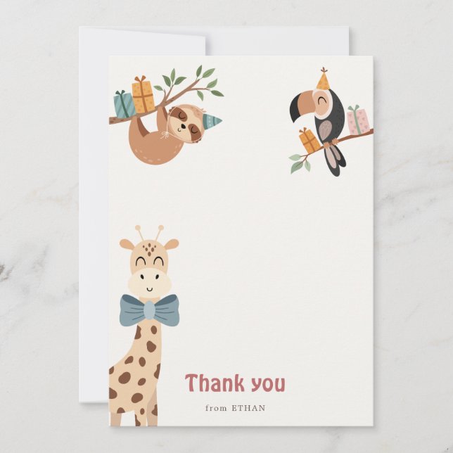 Safari Party Animals Thank You Card (Front)
