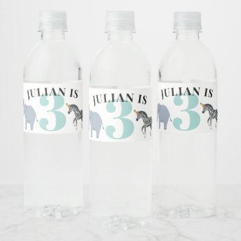 Safari Party Animals Train Birthday Name And Age Water Bottle Label by 2BirdStone at Zazzle