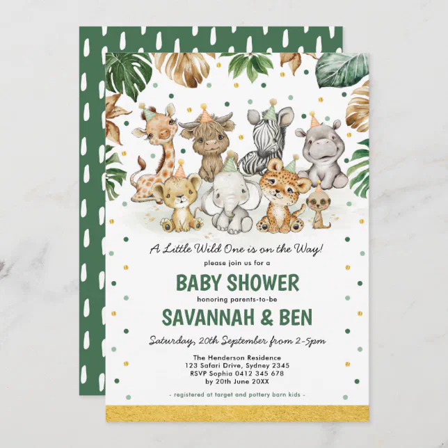 Safari Party Animals Tropical Jungle Baby Shower Invitation | Zazzle