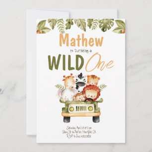Safari Party Animals Wild One Birthday Invitation