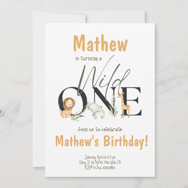 Safari Party Animals Wild One Birthday Invitation (Front)