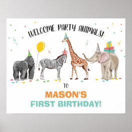 Safari Party Animals Zoo Birthday Welcome Poster