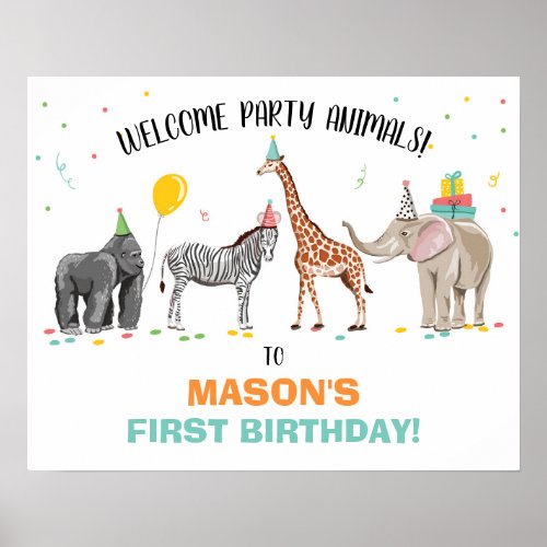 Safari Party Animals Zoo Birthday Welcome  Poster
